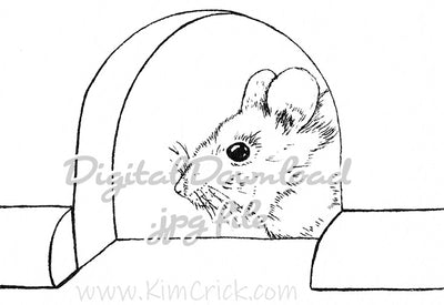 Digital File - Mouse Hole Pen Ink Line Art Drawing Printable Coloring Book Page Download