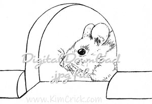 Digital File - Mouse Hole Pen Ink Line Art Drawing Printable Coloring Book Page Download
