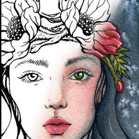 Digital File - Ink Drawing Art Nouveau Lady Portrait Woman Artwork Adult Coloring Printable Download