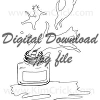  Digital File - Fountain Pen Ink Bottle Swatch Card Printable Cat Puddle Line Art Drawing Download 