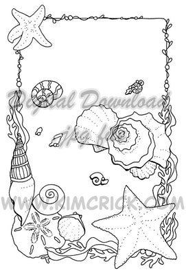  Digital File - Sea Shell Beach Coloring Book Style Line Art Drawing Practice Painting Printable Download 