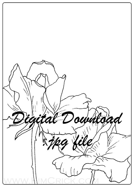 Digital File - Roses Floral Sketch Ink Drawing Art Printable Practice Coloring Book Page Instant Download