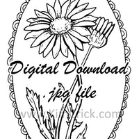  Digital File - Daisy Flower Scallop Oval Line Drawing Art Printable Digi Stamp Coloring Book Card Making Instant Download 