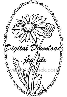  Digital File - Daisy Flower Scallop Oval Line Drawing Art Printable Digi Stamp Coloring Book Card Making Instant Download 