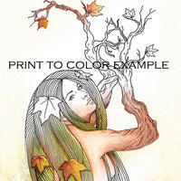  Digital File - Greek Dryad Tree Spirit Lady Line Drawing Black White Clip Art Digi Stamp Printable Download 