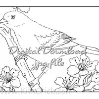 Digital File - Tanager Bird Printable Clip Art Line Ink Drawing Adult Coloring Book Digi Stamp Download