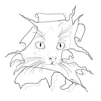 FREE - Digital File Drawing - Personal Use Painting Practice Coloring Page Cat Torn Paper Animal Art Download