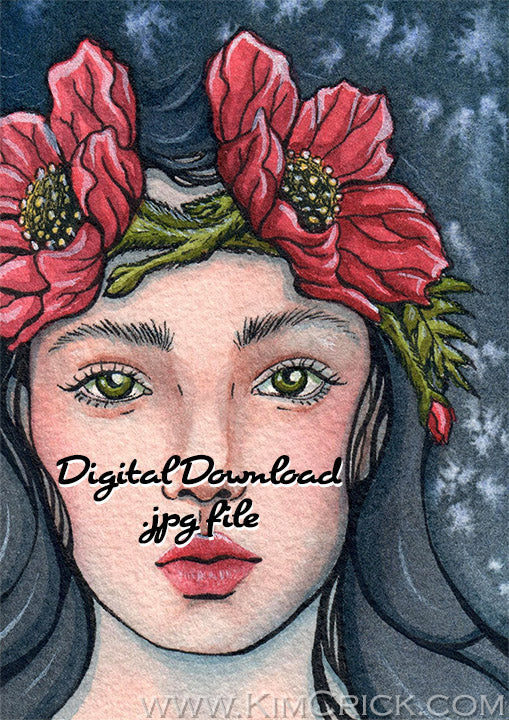 Digital File - Color Art Nouveau Lady Portrait Woman Artwork Watercolor Painting Printable Download 