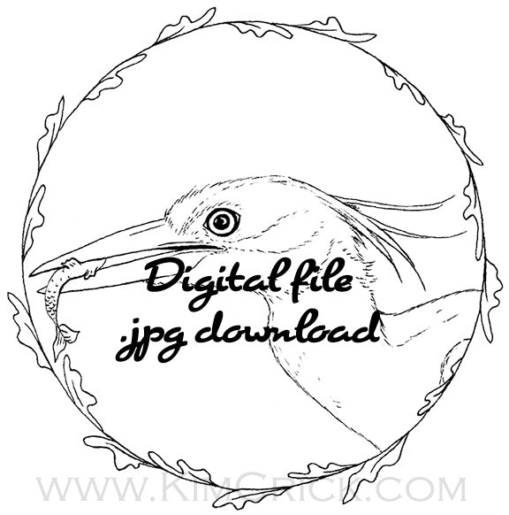  Digital File - Night Heron Bird Animal Artwork Printable Clip Art Line Ink Drawing Adult Coloring Book Digi Stamp Download 