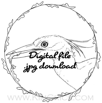  Digital File - Night Heron Bird Animal Artwork Printable Clip Art Line Ink Drawing Adult Coloring Book Digi Stamp Download 