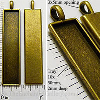 10x50x2mm Long Rectangle Pendant Tray Bronzetone