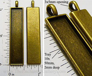 10x50x2mm Long Rectangle Pendant Tray Bronzetone