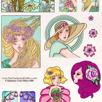 unmounted rubber stamp set women art nouveau copic marker coloring anime