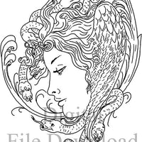 Digital File - Medusa Greek Goddess Line Drawing Artwork Clip Art Download