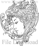 Digital File - Medusa Greek Goddess Line Drawing Artwork Clip Art Download