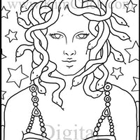 Digital File - Medusa Star Background Line Drawing Artwork Clip Art Download