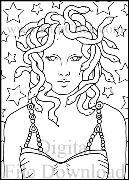 Digital File - Medusa Star Background Line Drawing Artwork Clip Art Download