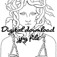  Digital File - Medusa Greek Mythology Printable Clip Art Coloring Book Page Digi Stamp Line Drawing