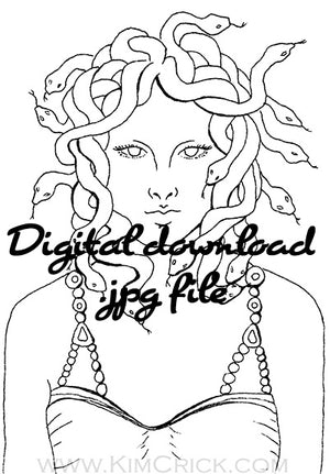 Digital File - Medusa Greek Mythology Printable Clip Art Coloring Book Page Digi Stamp Line Drawing