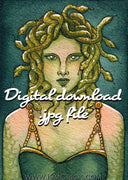Digital File - Medusa Greek Mythology Cursed Goddess Snake Watercolor Painting Printable Art
