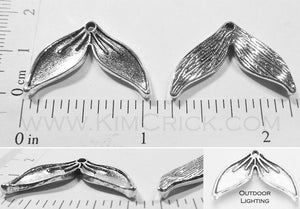 Mermaid Tail Fin Bead Silvertone Charm w/Top Hole (6 Pieces)