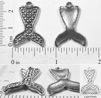 Mermaid Tail Silvertone Charm w/Top Loop (6 Pieces)