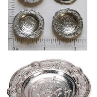 Mini Doll House Elegant Pewter Serving Tray Plates Silver Color 4 Piece Set