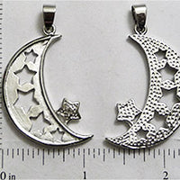 Open Back Moon And Stars With Bail 32mm x 11mm x 2mm Silvertone Frame Jewelry Pendant