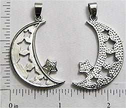 Open Back Moon And Stars With Bail 32mm x 11mm x 2mm Silvertone Frame Jewelry Pendant