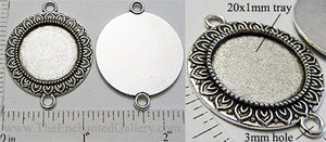 20mm Circle Connector Link Pendant Tray Mum Petal Border Antiqued Silver (Select Amount or Optional Insert)