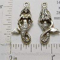 Antiqued Silvertone Detailed Mermaid Charm 14mm x 28mm Three Pack