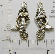 Antiqued Silvertone Detailed Mermaid Charm 14mm x 28mm Three Pack