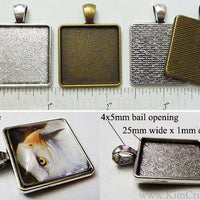 25mm Square Curved Corners Texture Blank Pendant Tray (Select a Color or Optional Insert)