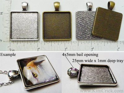 25mm Square Curved Corners Texture Blank Pendant Tray (Select a Color or Optional Insert)