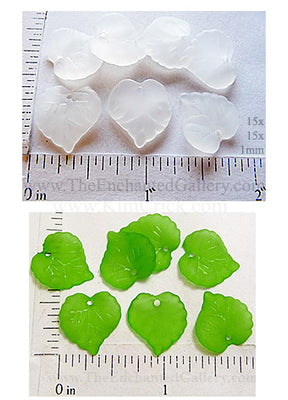 Frosted Acrylic Translucent One Sided Heart Leaf Bead Charms 15mm (Select a Color)