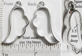 Open Back Angel Wing Frame 16mm x 36mm x 3.5mm Silvertone