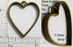 Open Back Heart Frame 30mm x 34mm x 3.5mm Bronzetone