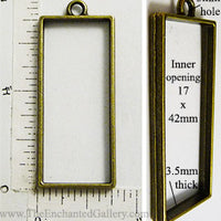 Open Back Long Rectangle Frame 17mm x 42mm x 3.5mm Bronzetone