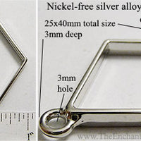 Open Back Standard Diamond Frame 25mm x 40mm x 3mm Silvertone