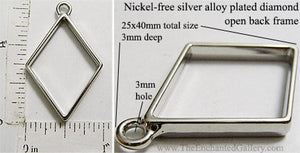 Open Back Standard Diamond Frame 25mm x 40mm x 3mm Silvertone