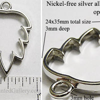 Open Back Simple Leaf Frame 24mm x 35mm x 3mm Silvertone