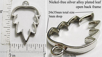 Open Back Simple Leaf Frame 24mm x 35mm x 3mm Silvertone