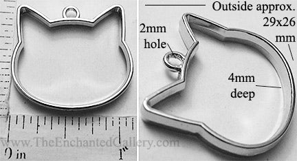 Open Back Cat Head Frame 29mm x 26mm x 4mm Silvertone