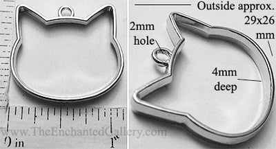 Open Back Cat Head Frame 29mm x 26mm x 4mm Silvertone