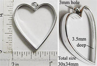 Open Back Heart Frame 30mm x 34mm x 3.5mm Silvertone