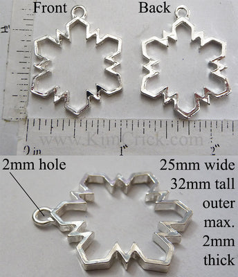 Open Back Snowflake Frozen Crystal Frame 25mm x 32mm x2mm Silvertone 