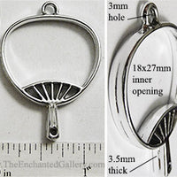 Open Back Hand Fan Frame 18mm x 27mm x 3.5mm Silvertone