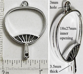 Open Back Hand Fan Frame 18mm x 27mm x 3.5mm Silvertone