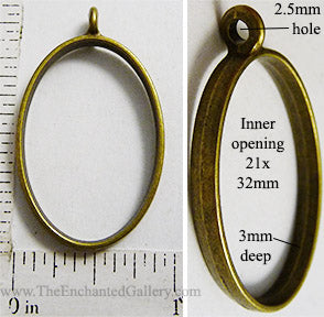 Open Back Thin Oval Frame 21mm x 32mm x 3mm Bronzetone