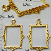 Open Back Rectangle Frame 17mm x 23mm x 1.5mm Thin Ornate Picture Goldtone